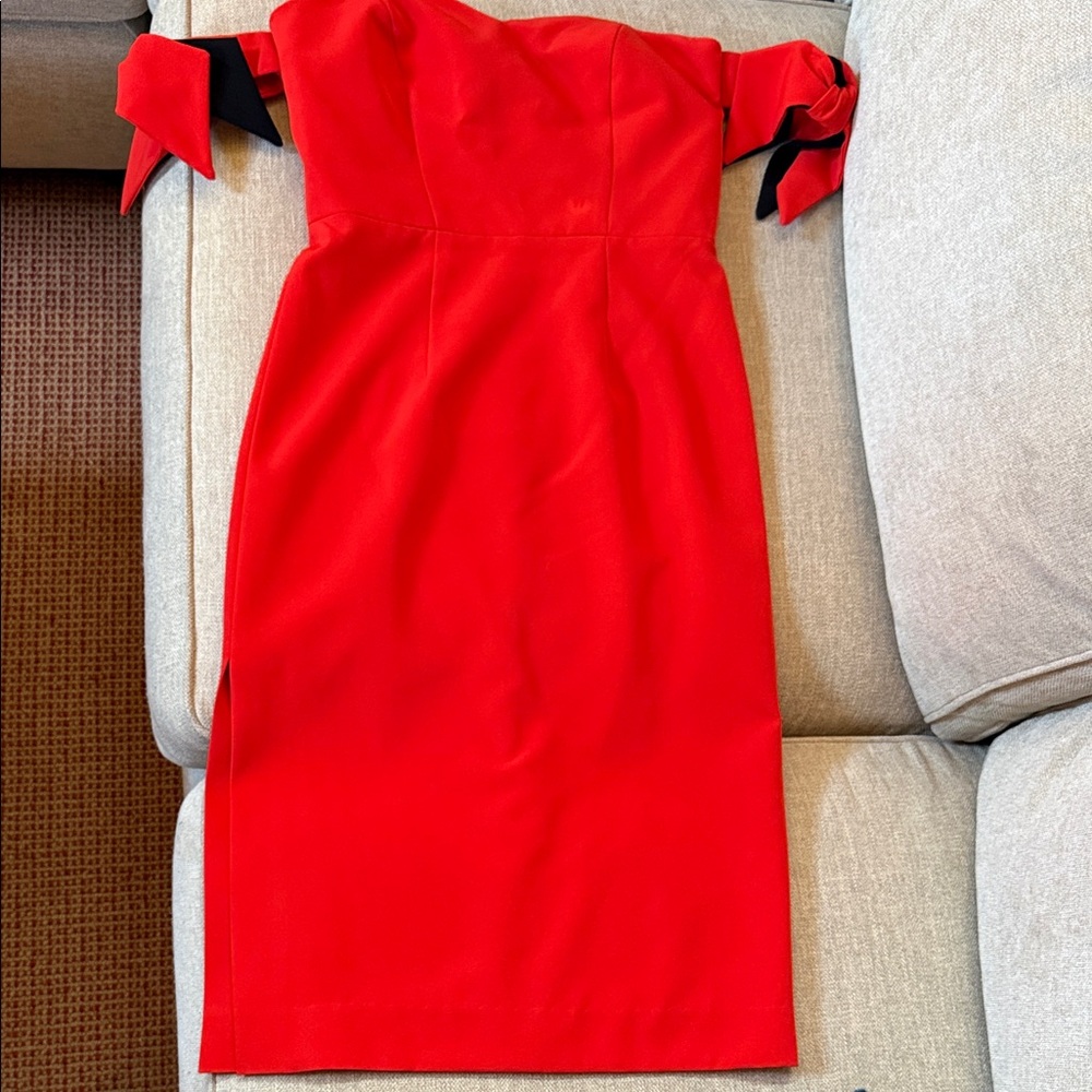 Milly Strapless Red Dress with Black Accents